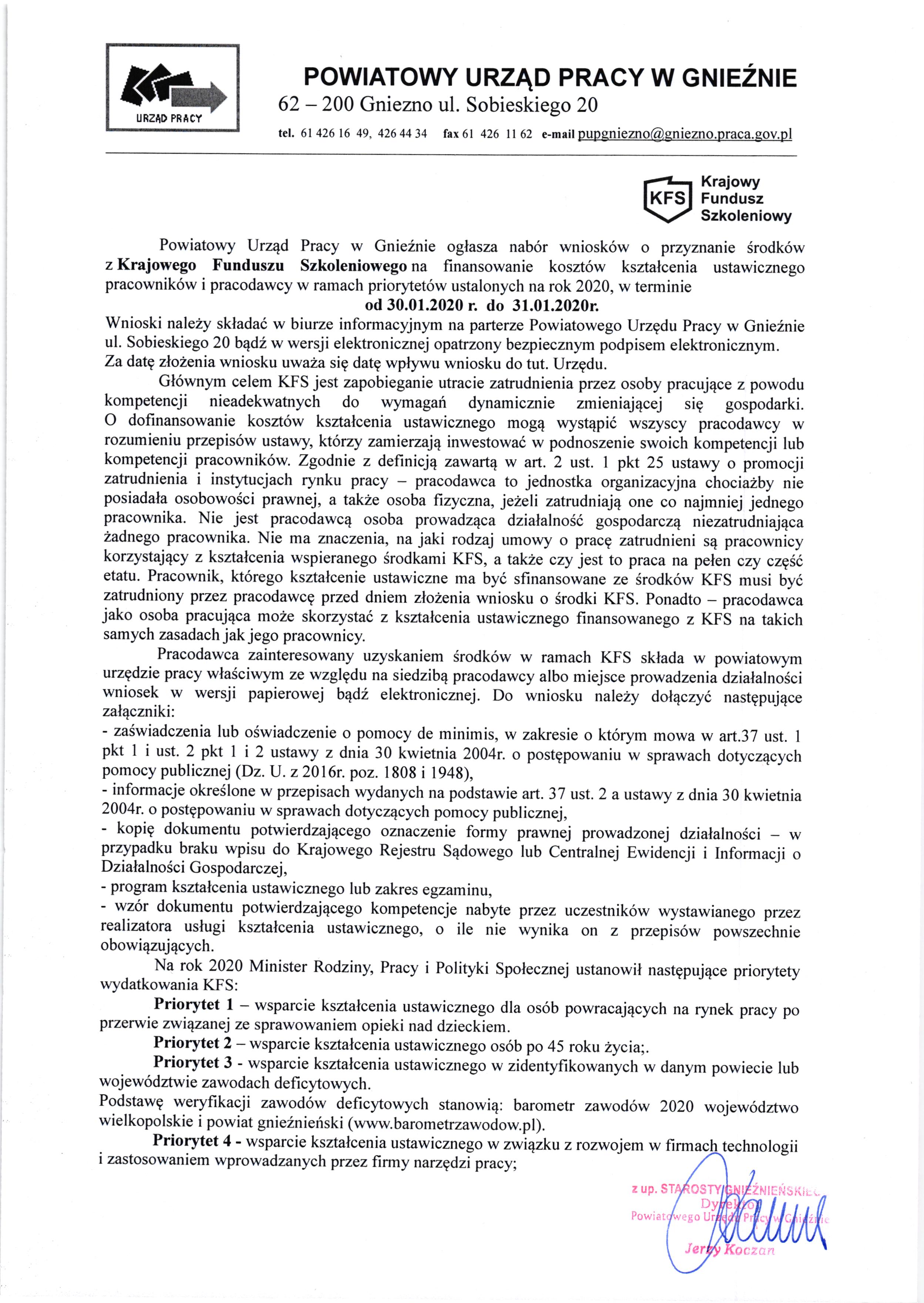 Tekst dotyczący naboru wniosków KFS